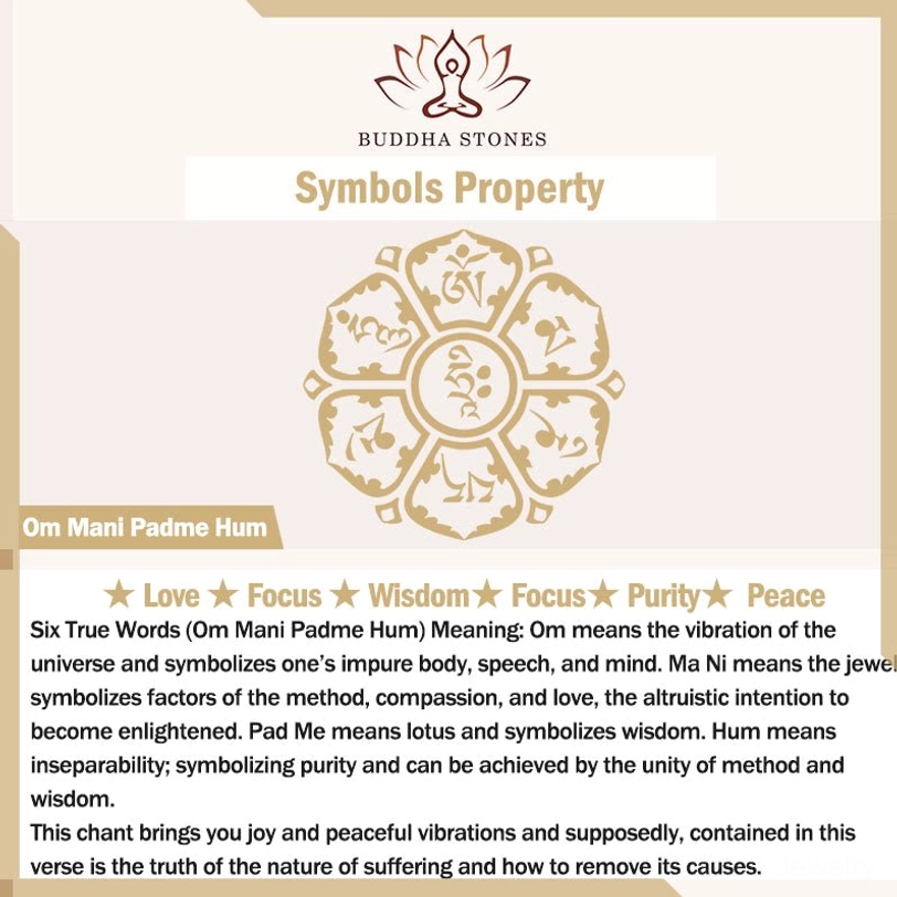 Om Mani Padme Hum spiritual meaning guide and mantra explanation chart, illustrating the significance of the six sacred syllables and their spiritual virtues