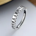 925 sterling silver six true words om mani padme hum ring with hand-engraved Sanskrit mantras, vintage antiqued finish, adjustable open band design
