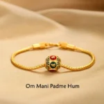 Tibetan Om Mani Padme Hum sacred mantra gold bracelet with carved Himalayan character bead
