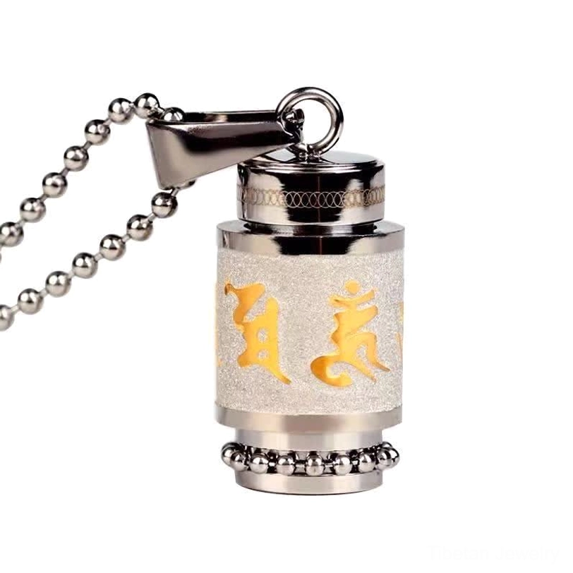 Om Mani Padme Hum necklace combining ancient Tibetan wisdom with modern titanium steel technology