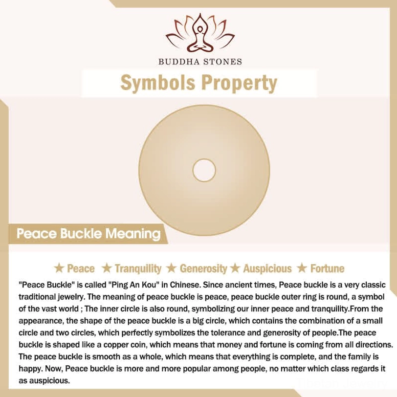 Peace buckle meaning infographic explaining auspicious symbolism and properties of tibetan peace buckle design