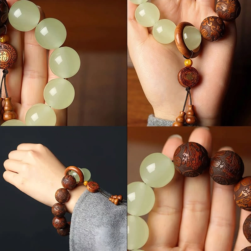 Pixiu fu prosperity bracelet lifestyle shot showing bracelet with wealth symbol talisman and protective energy representation