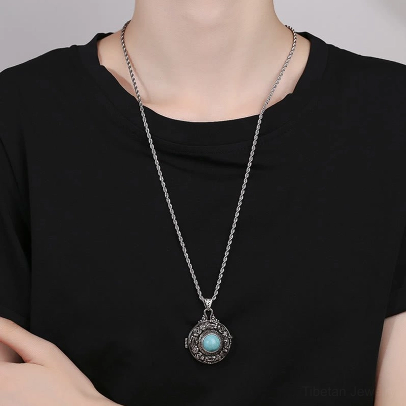 Pi Xiu copper necklace worn on neck - daily wear styling showing talisman positioned near heart chakra