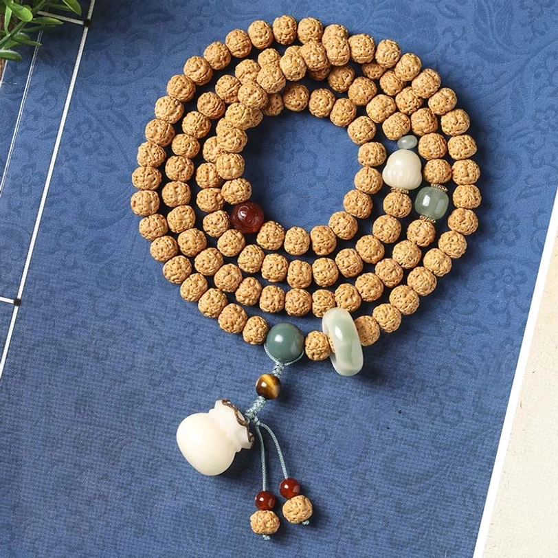 Premium Bodhi seed and three-eye Dzi bead bracelet set for wealth prosperity and spiritual enlightenment