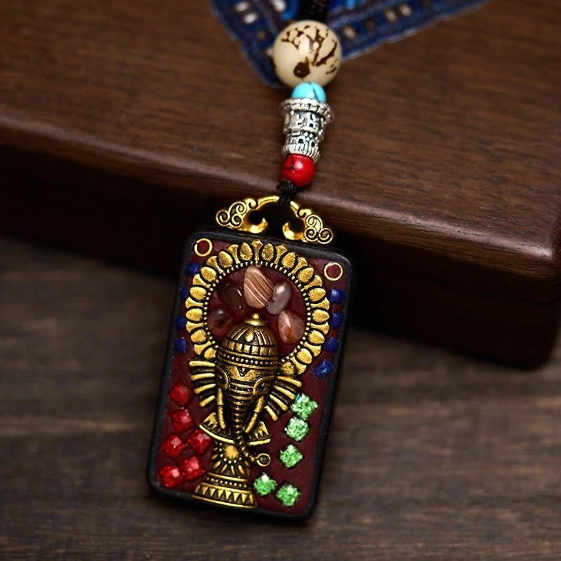 Premium Tibetan Ganesha ebony wood necklace authentic artisan craftsmanship