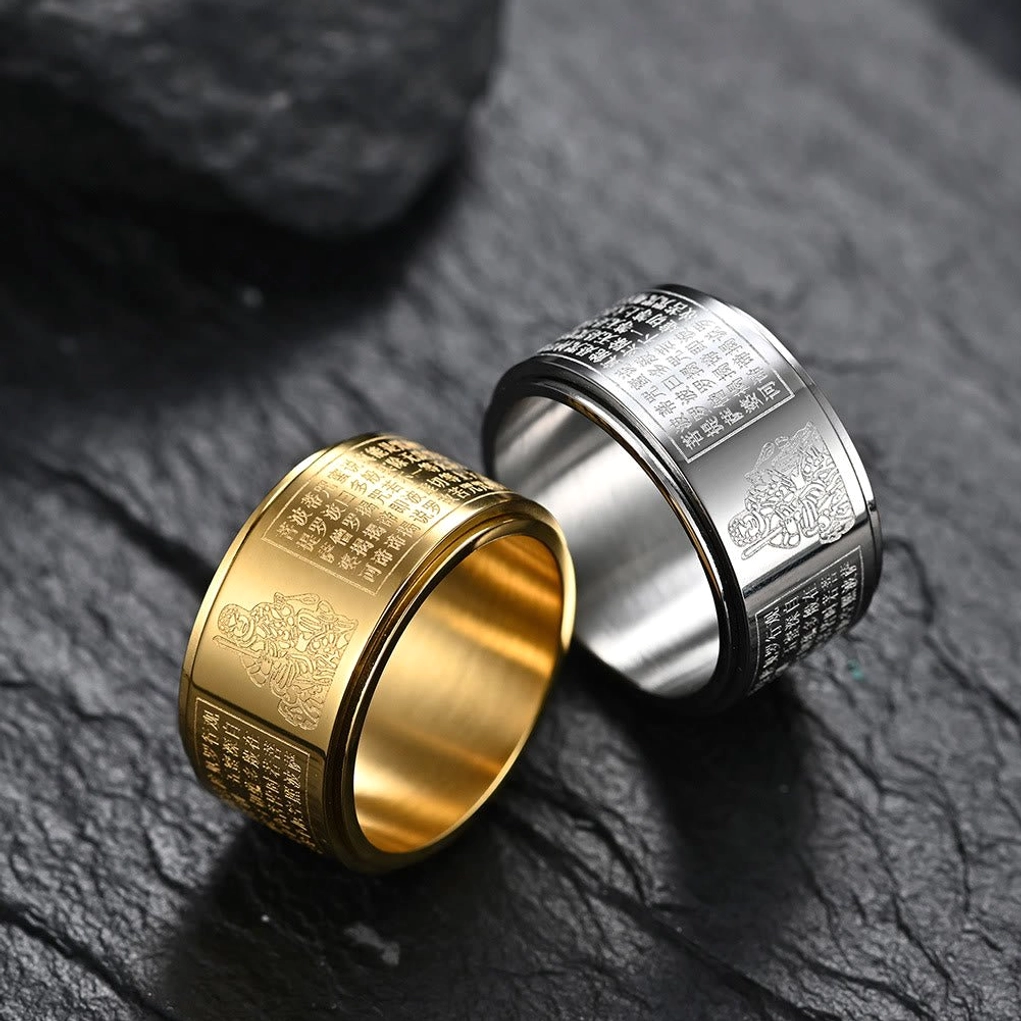 Premium titanium steel zodiac natal Buddha spinning ring for meditation and spiritual alignment