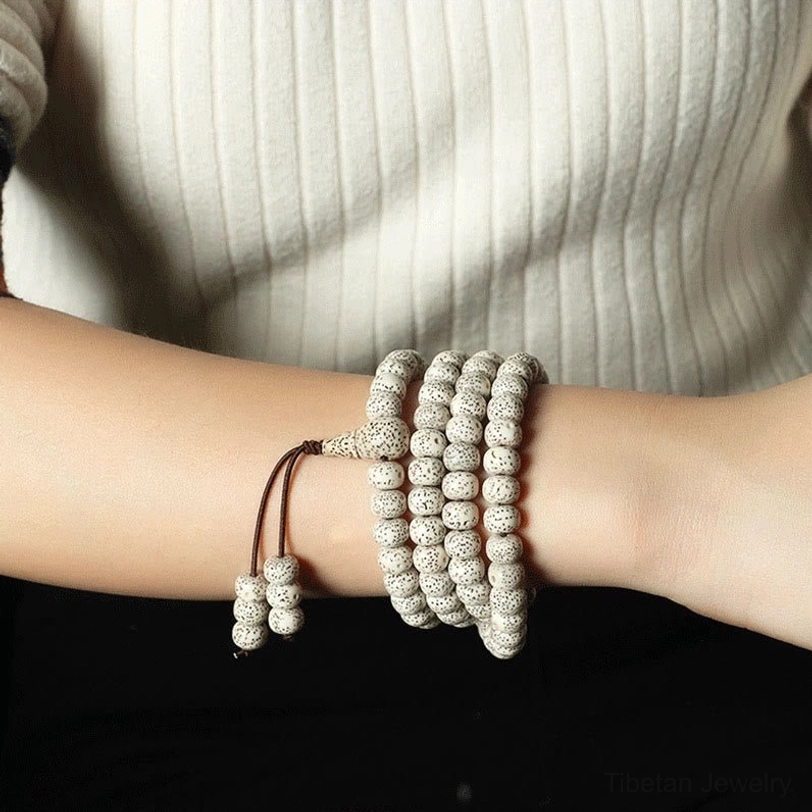 Pure bodhi seed mala bracelet worn on wrist for daily spiritual practice and meditation