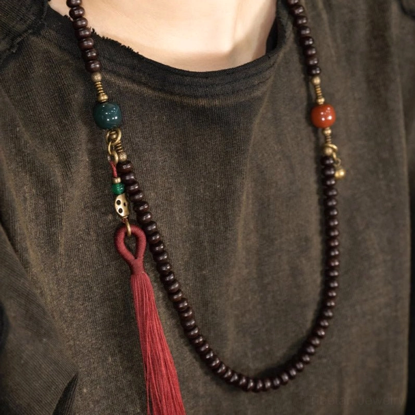 Purple bodhi seed 108 mala bracelet complete collection view with all components