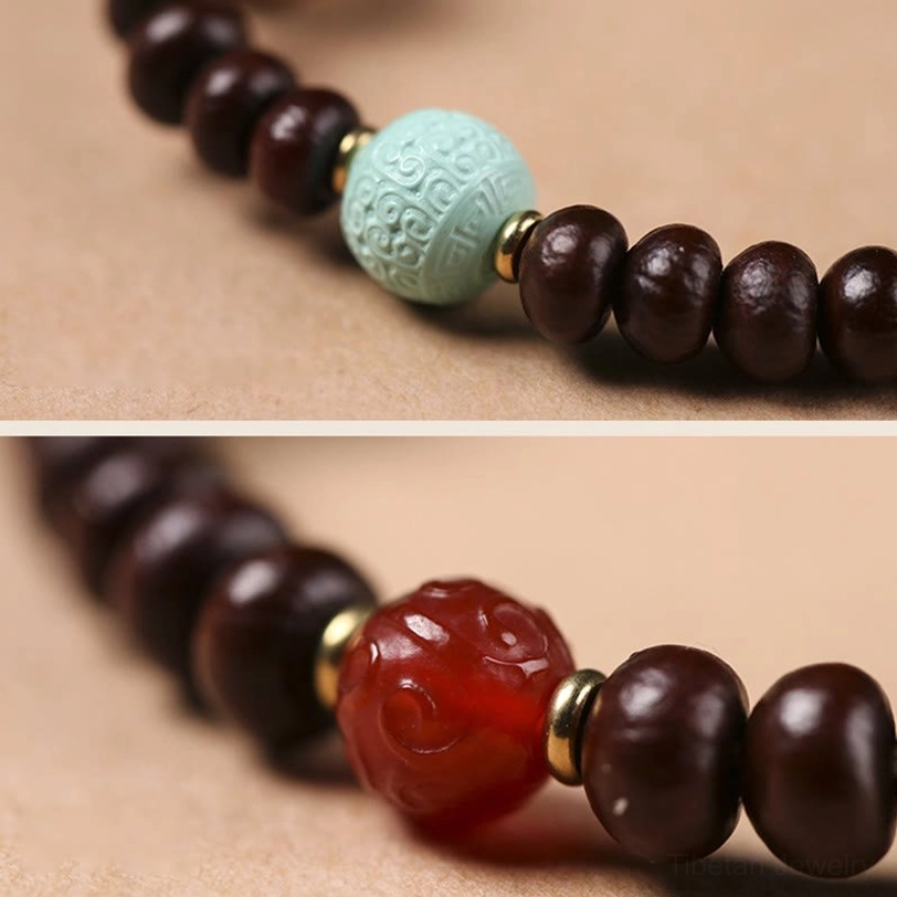 Purple bodhi seed bracelet with Dzi bead Tibetan spiritual amulet for wealth and wisdom - meditation and spiritual practice jewelry