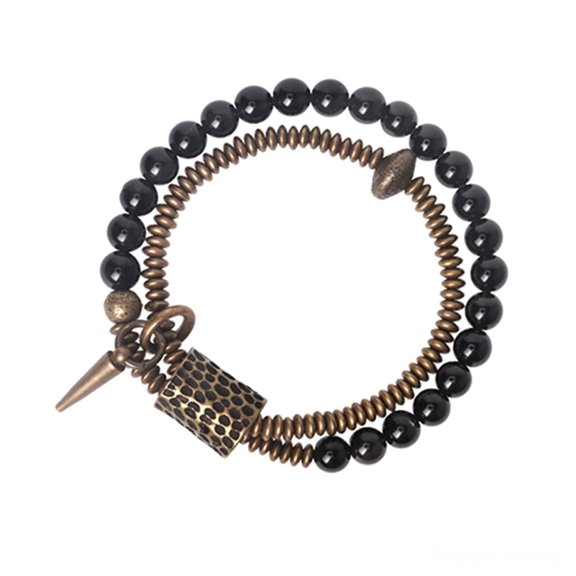 Rainbow Obsidian double layer bracelet size chart and measurement guide showing wrist circumference fit for women and men