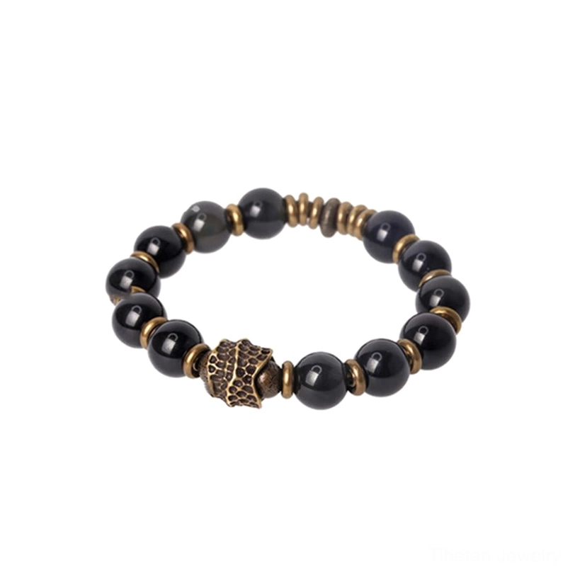 Rainbow obsidian beads in natural light showing deep black color and hidden iridescent properties