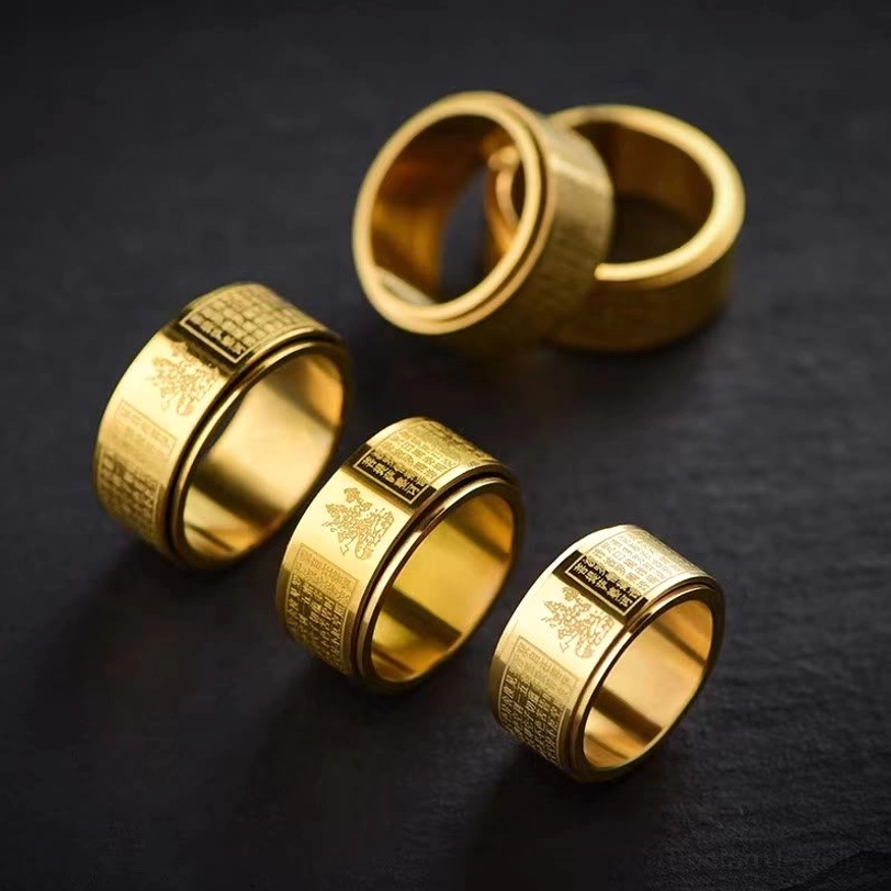 Rat zodiac Thousand-armed Avalokitesvara natal Buddha ring with Heart Sutra spinner mechanism
