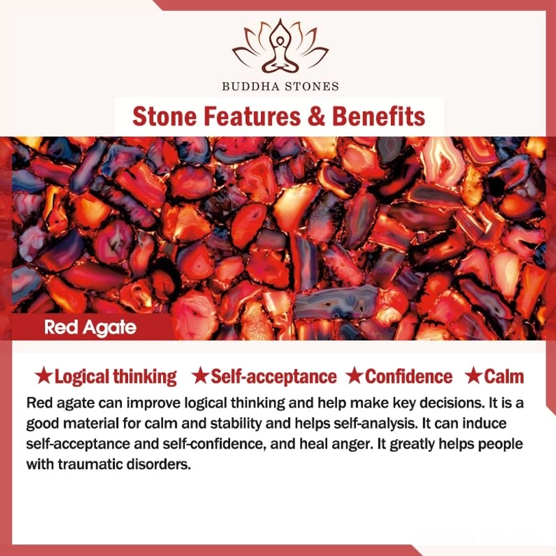 Red Agate crystal energy card displaying logical thinking, self-confidence and calm properties for abundance