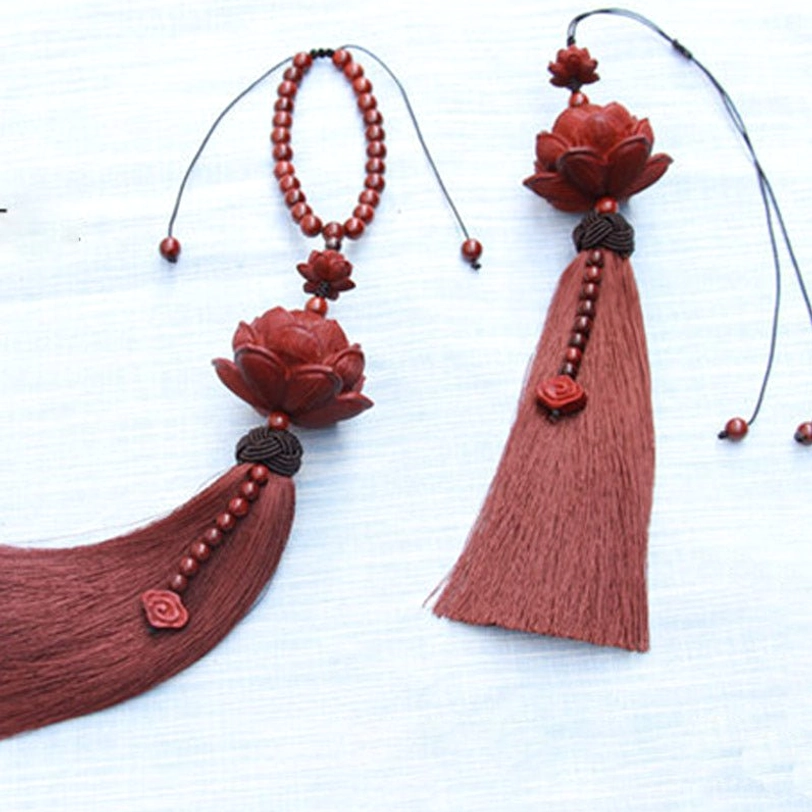 Red sandalwood lotus tassel wrist bracelet adjustable 32-35cm with 8mm beads worn on wrist
