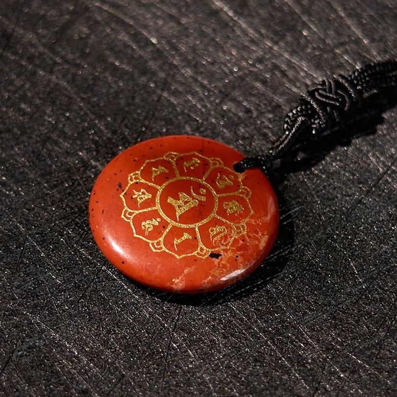 Red Stone Jasper Om Mani Padme Hum crystal pendant for vitality and grounding energy