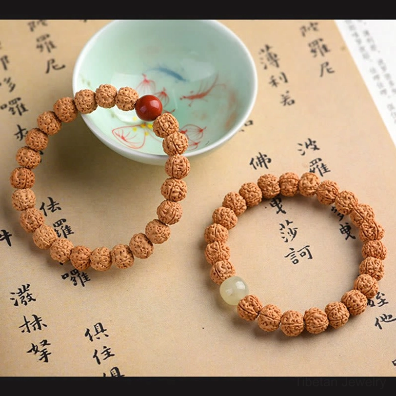 Rudraksha Bodhi seed bracelet showing natural material variations and artisan craftsmanship