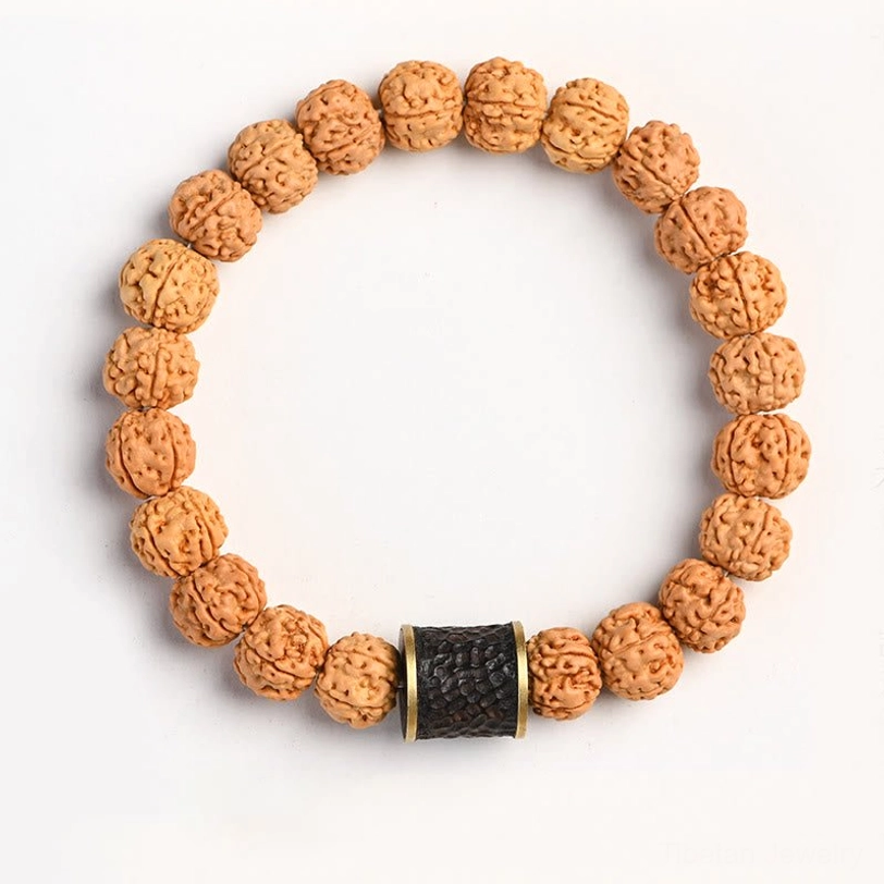 Rudraksha Bodhi seed bracelet Ebony Inlaid Copper Bead variant with artistic copper detailing