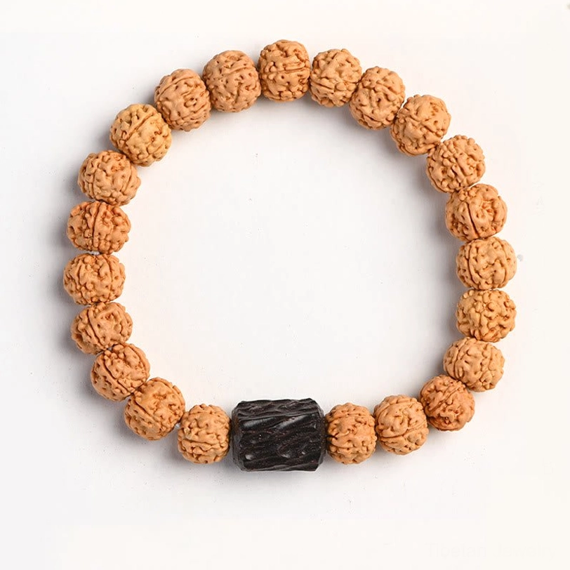 Rudraksha Bodhi seed bracelet Ebony Wood variant for grounded spiritual strength