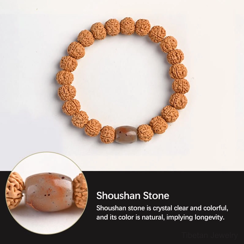 Rudraksha Bodhi seed meditation bracelet with Ebony Wood stability and ancient wisdom