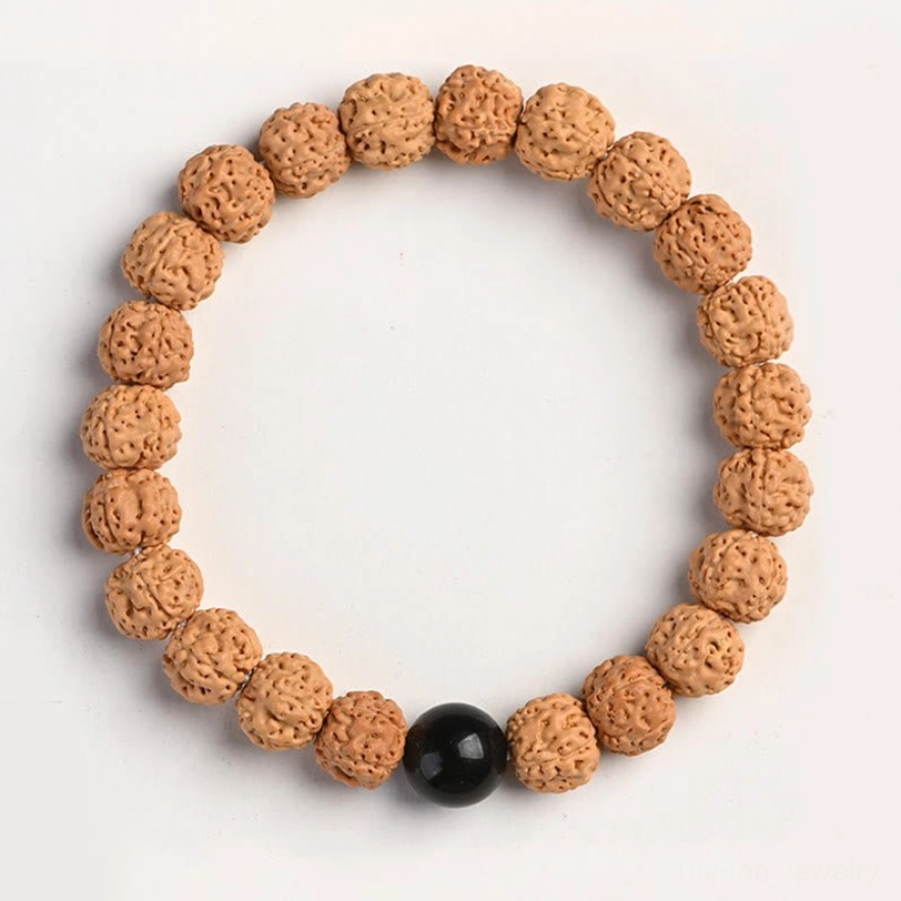 Rudraksha Bodhi seed bracelet Gold Sheen Obsidian variant for abundance and protection