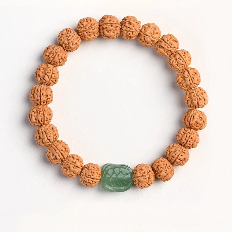 Rudraksha Bodhi seed bracelet Green Aventurine Tortoise Shell variant for prosperous energy