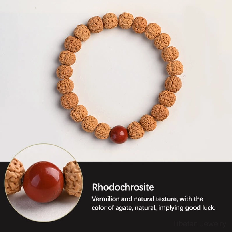 Rudraksha Bodhi enlightenment seed bracelet showing handcrafted quality and authentic texture