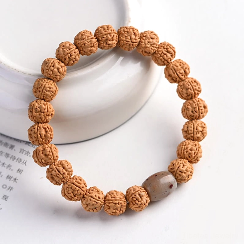 Natural Rudraksha Bodhi seed bracelet with Hetian Jade for harmony and longevity