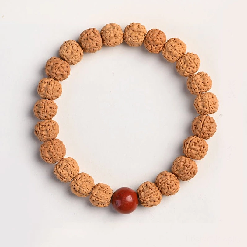 Rudraksha Bodhi seed bracelet Rhodochrosite style variant with compassion-enhancing gemstone