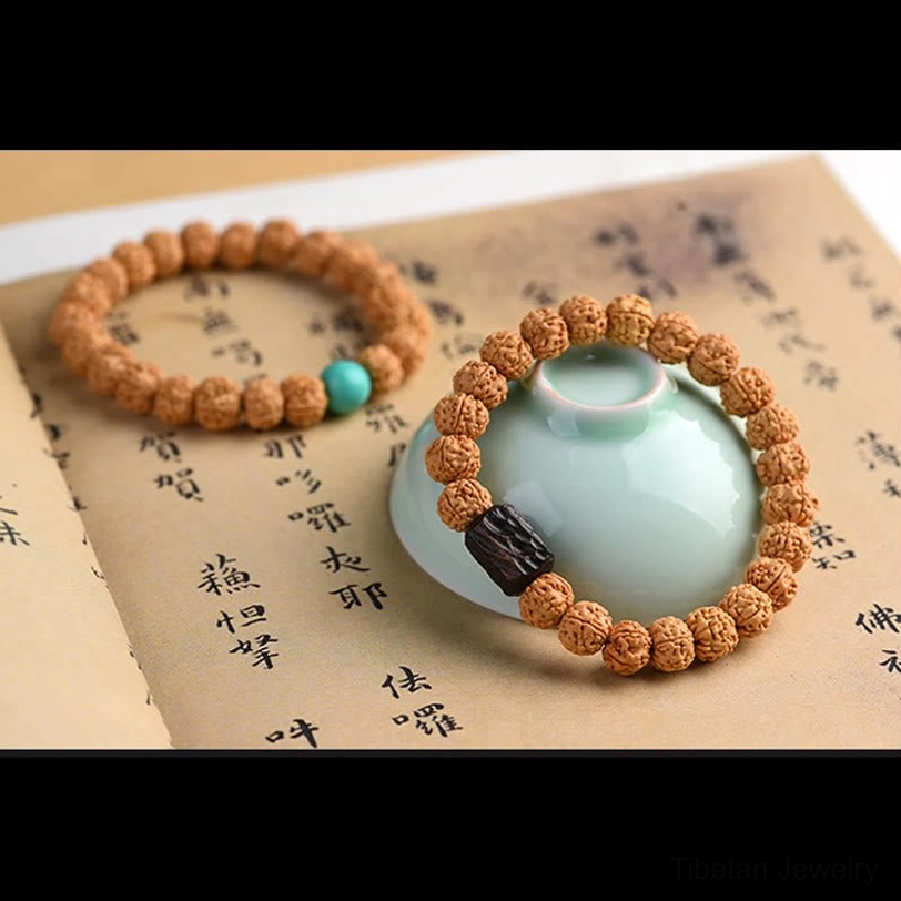Tibetan Buddhist inspired Rudraksha Bodhi seed spiritual protection and prosperity bracelet