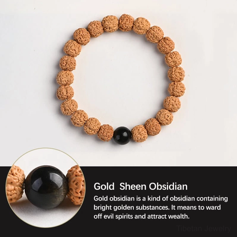 Spiritual Rudraksha Bodhi bracelet with Tibetan Silver Bucket Bead accent