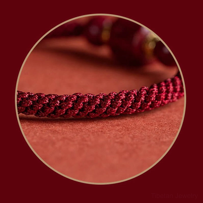 Sacred mantra cinnabar bracelet - traditional Tibetan blessing accessory featuring Om Mani Padme Hum engraved bead