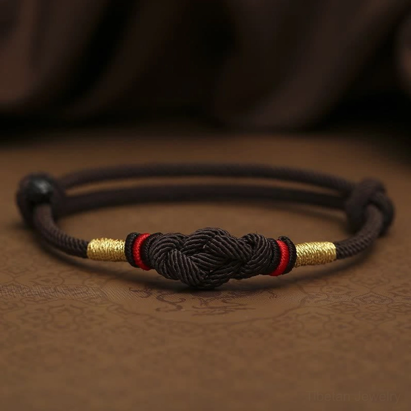 Saddle brown string jade fortune knot bracelet alternative style