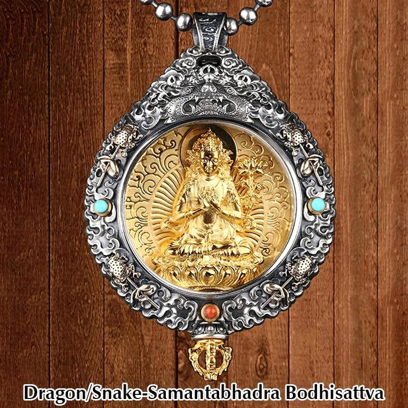 Samantabhadra Bodhisattva guardian pendant for Dragon and Snake with turquoise coral inlay