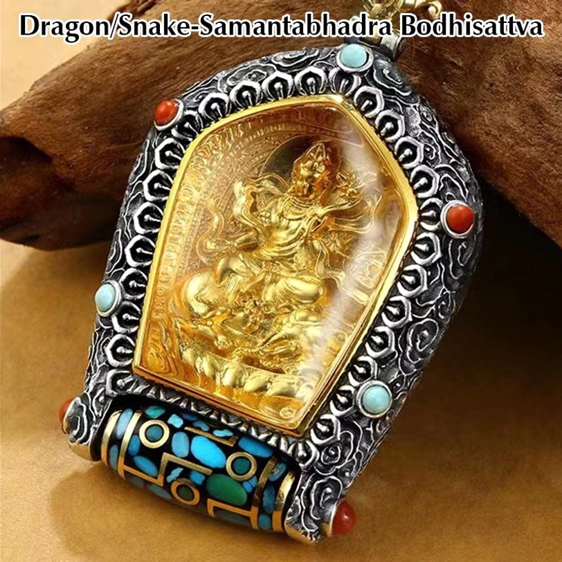Samantabhadra Bodhisattva pendant Dragon Snake zodiac natal Buddha close-up
