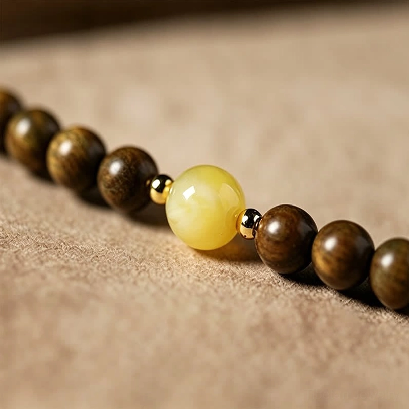 Sandalwood cat charm mala bracelet showing wrap functionality and spiritual jewelry design