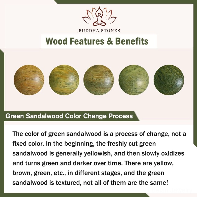 Green sandalwood color change progression showing transformation from yellow to deep green