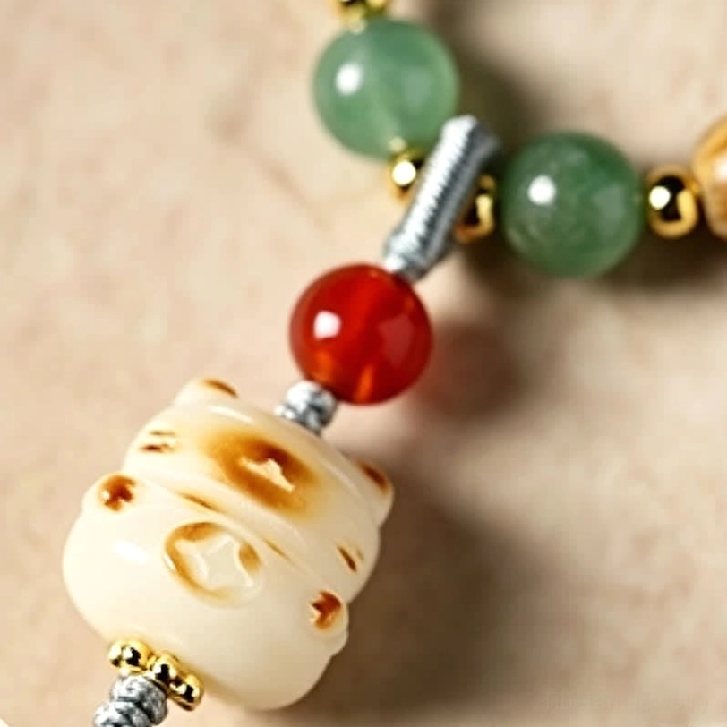 Sandalwood mala bracelet multi-wrap design showing flexibility and cat charm pendant styling options
