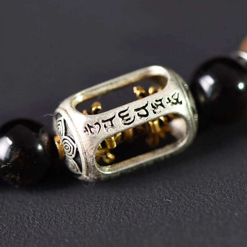 Premium elastic cord construction of double wrap green sandalwood obsidian bracelet