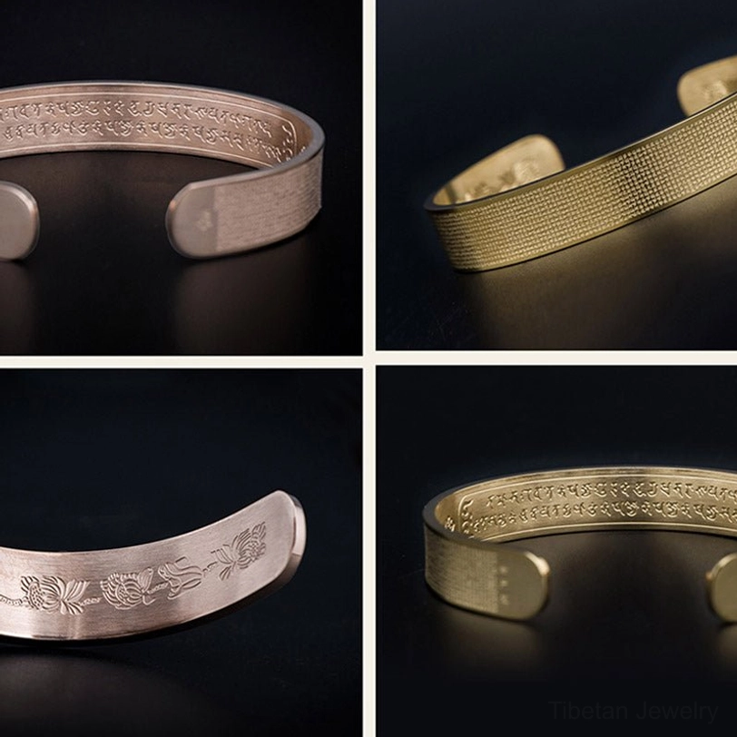 Shurangama mantra engraved titanium steel cuff bracelet - authentic Buddhist-inspired sacred text jewelry