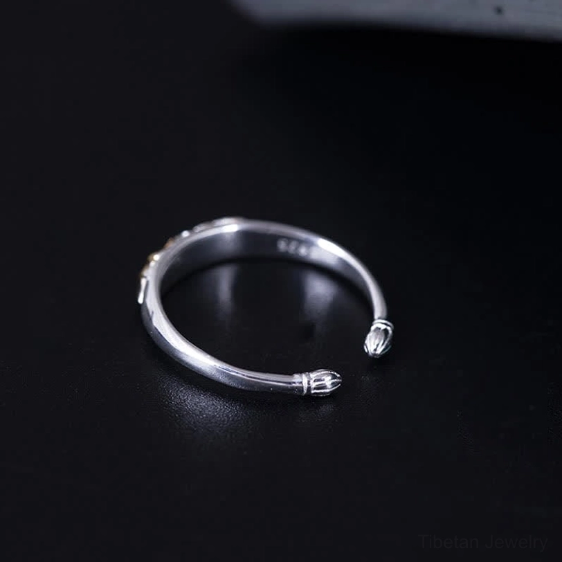 925 sterling silver lotus ring inner side view showing bud-shaped ends and hallmark stamp