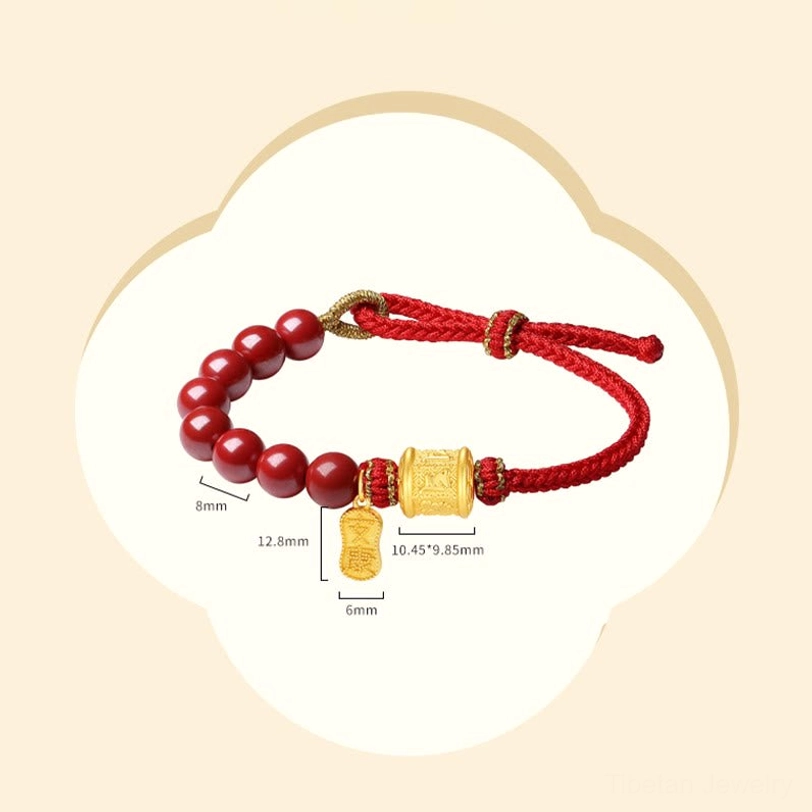 Six true words om mani padme hum cinnabar bracelet with silver charm and red sacred protection cord