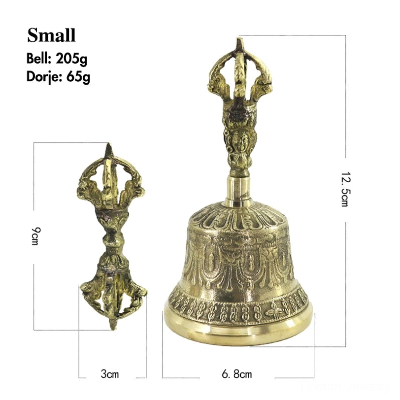 Small size Tibetan bell and dorje set with dimension measurements - compact meditation ritual tools