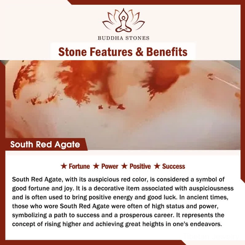 South Red Agate stone feature infographic highlighting fortune, power, positivity, and success symbolism