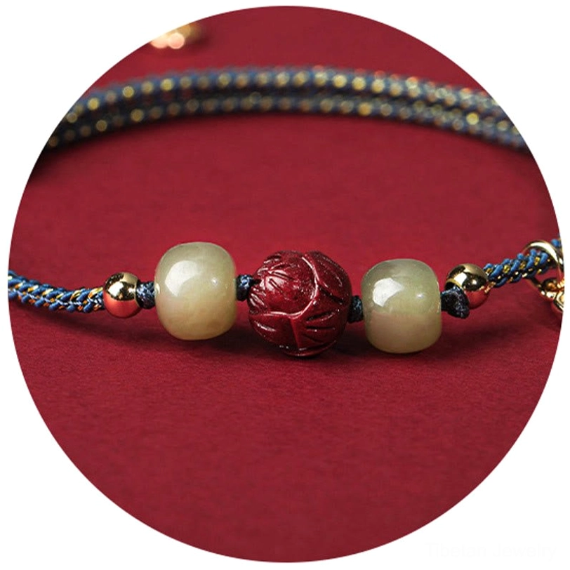 Hetian jade and cinnabar lotus bracelet perfect for spiritual practice and meditation