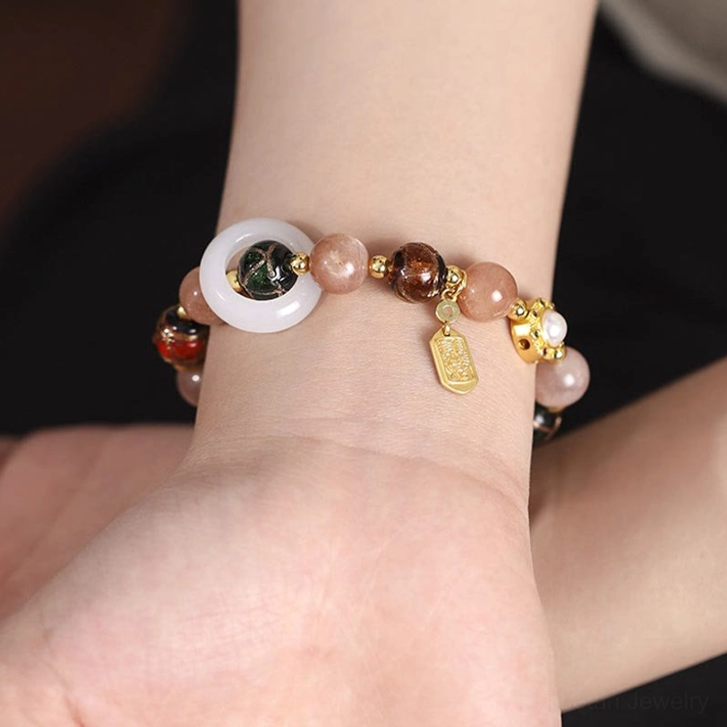 Sun stone gemstone beads radiating golden warmth for prosperity, abundance, and positive energy