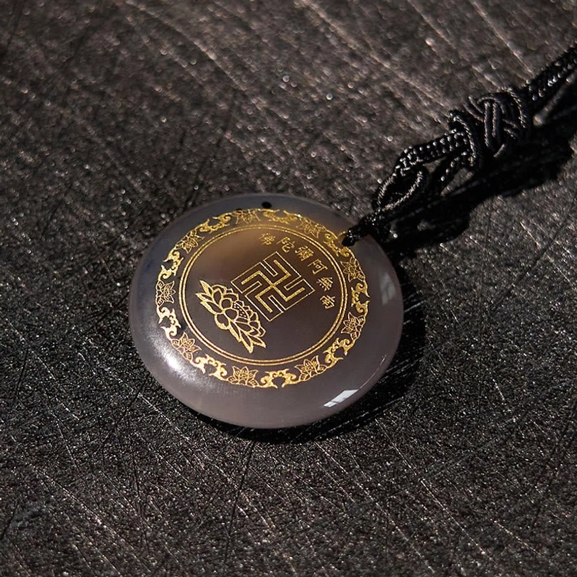 Buddhist swastika lotus necklace pendant full product display shot
