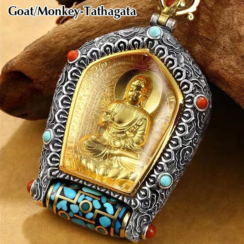 Tathagata Buddha pendant Goat Monkey zodiac natal Buddha embossed design