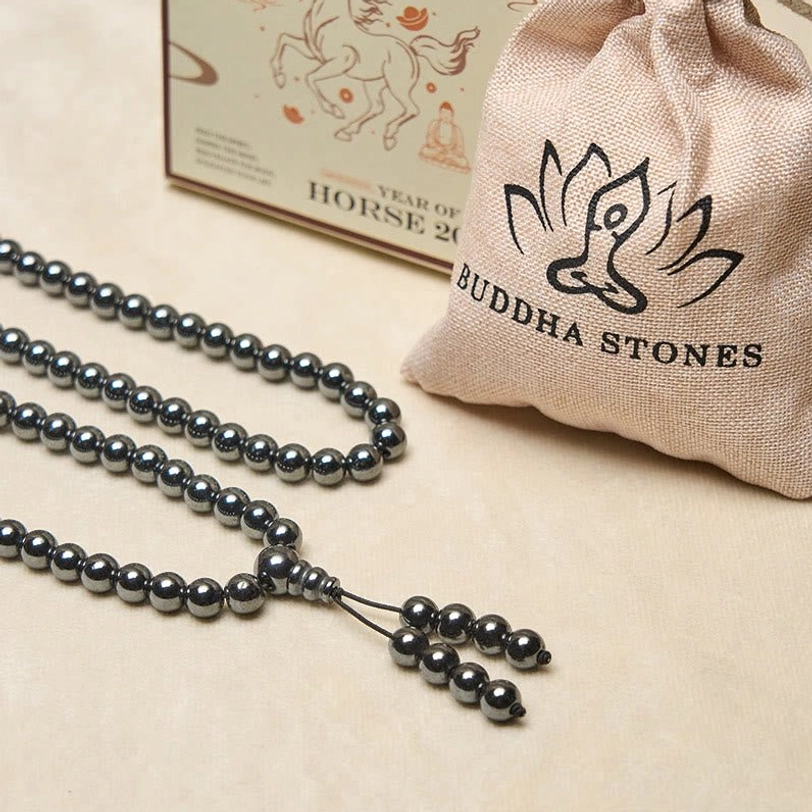 Multiple terahertz mala strands with branded linen pouch and premium gift box packaging