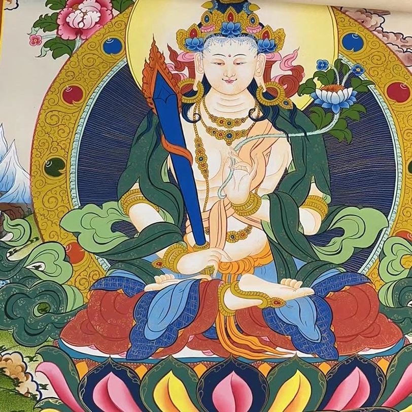 Thangka scroll painting - authentic hand-crafted Buddhist deity artwork on natural cloth