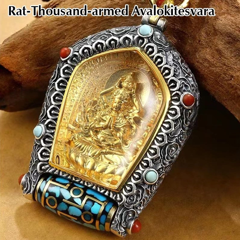 Thousand-armed Avalokitesvara Rat zodiac natal Buddha pendant close-up detail shot